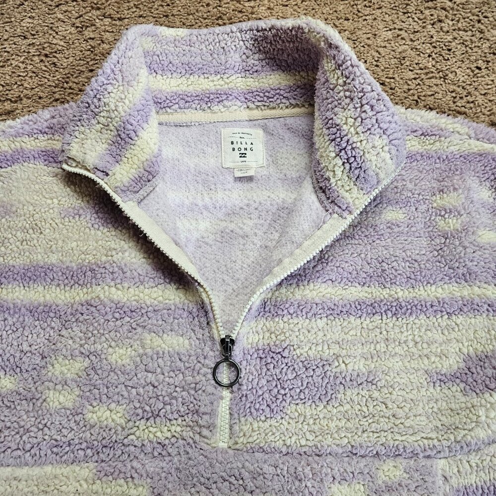 Billabong Sherpa Fleece Pullover Womens Large Lavender Creame Stripe 1/4 Zip - Picture 10 of 14